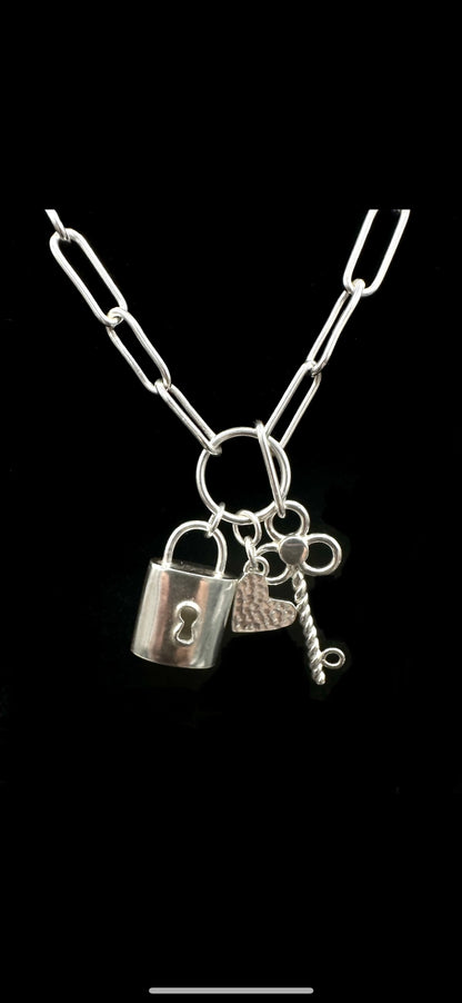 Heart and Lock Paperclip Necklace